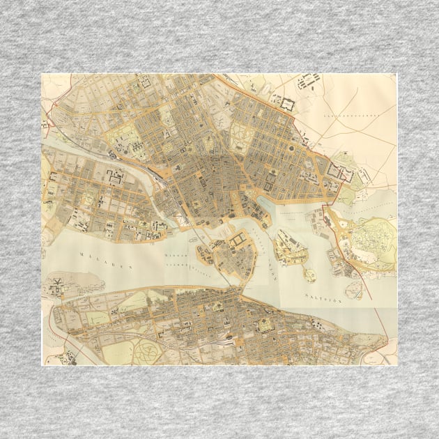 Vinage Map of Stockholm Sweden (1899) by Bravuramedia